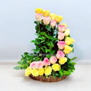 Pink Rose Basket Bouquet