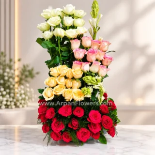Pink Rose Basket Bouquet