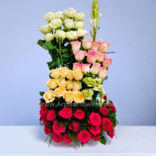 Pink Rose Basket Bouquet