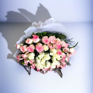 Pink & White Rose Bouquet With White Paper