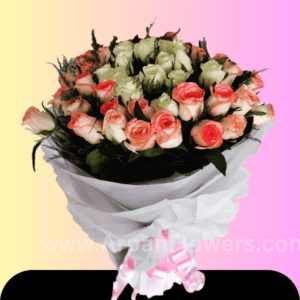 Pink & White Rose Bouquet With White Paper online delivery