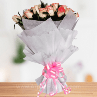 Pink & White Rose Bouquet With White Paper1