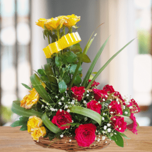 Red &Yellow Rose Basket Bouquet