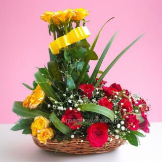 Red & Yellow Rose Basket Bouquet