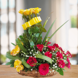 Red &Yellow Rose Basket Bouquet