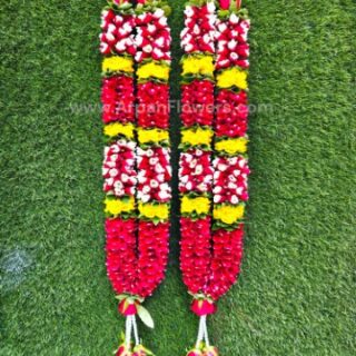 Yellow With Red Rose Petals Varmala