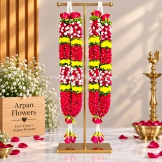 Yellow With Red Rose Petals Varmala