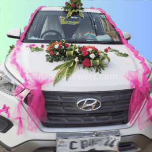 car decration with natural flower red and green