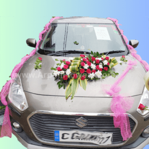 car decration with natural flower with red rose