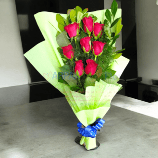 Red Rose With Green Paper