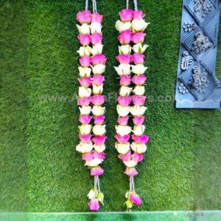 Red Rose With Gypsum Flower Varmala