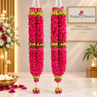 Red Petals Varmala with Some Gypsum