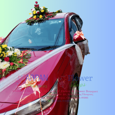 Wedding Car Decoration  With Mix Flowers - Image 2