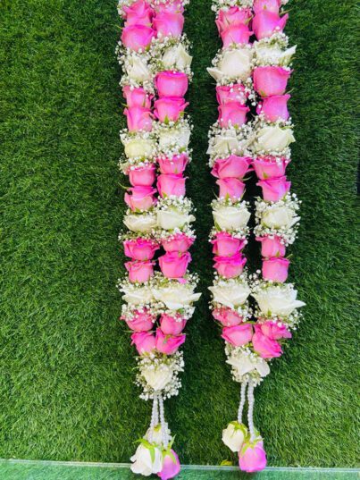 Pink & White Rose Varmala With Gypsum - Image 2