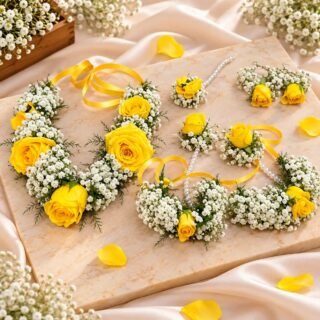 Yellow Rose  with Baby's Breath Flowers Jewellery