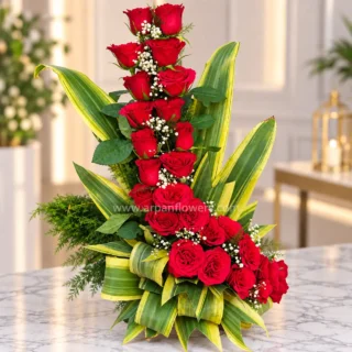 30 Red Rose Bouquet With Gypsum
