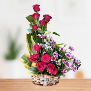 Basket Bouquet With Red Rose and Mix Flowers online flower delivery