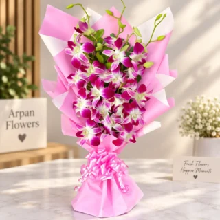 Orchid Flower Bouquet with Pink Paper