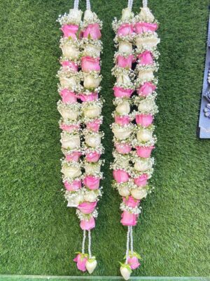 Pink Rose & White Rose With Baby’s-breath Varmala