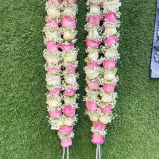 Pink Rose & White Rose With Baby’s-breath Varmala