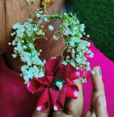 Real Flower Earrings with Gypsum And Red Rose - Image 2