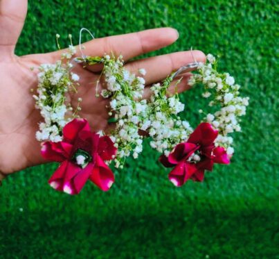 Real Flower Earrings with Gypsum And Red Rose online flower delivery
