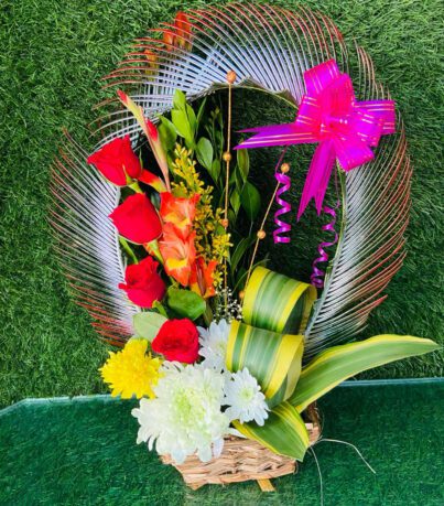 Red & White Rose Basket Bouquet - Image 2