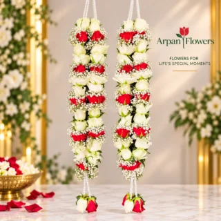 White And Red Rose Varmala with Gypsy