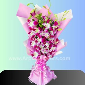 Orchid Flower Bouquet with Pink Paperin online delivery