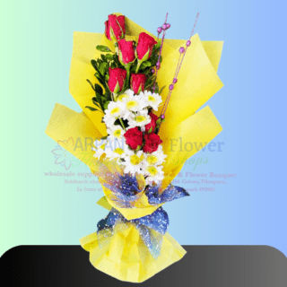 Rose Mix Flower Bouquet With Yellow Paper online flower delivery