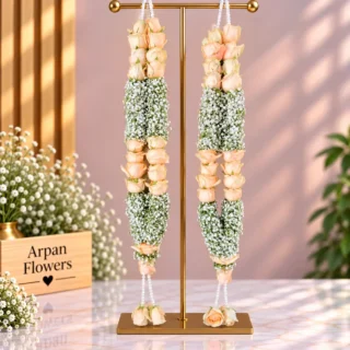 Peach Rose & Baby’s-breath Varmala or Jaimala