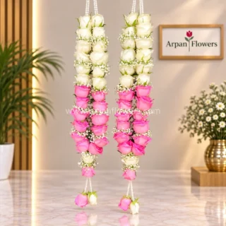 Red Rose & Pink Rose Varmala With Gypsum