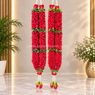 Rose Petals Varmala or Jaimala with Green leaf
