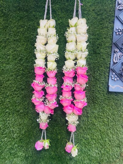 Red Rose & Pink Rose Varmala With Gypsum - Image 2
