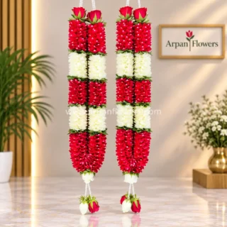 White & Red Rose Petals Varmala