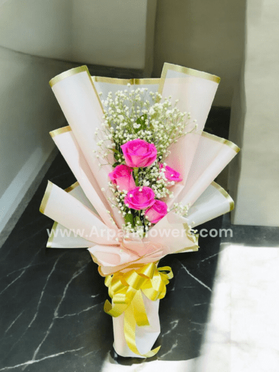 Pink Roses With Baby Breath Bouquet