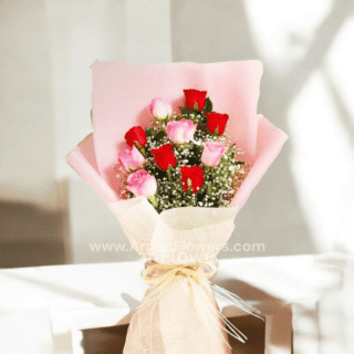 Simple Mix Rose Bunch With Pink Paper