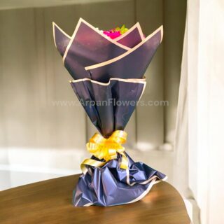 Red Rose With Black Paper Bouquet