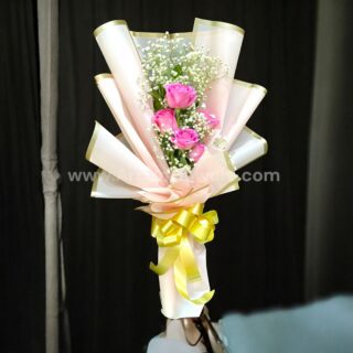 Pink Roses With Baby Breath Bouquet