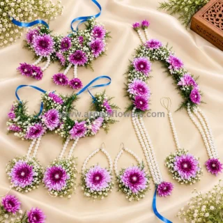 Purple Floral Bridal Jewellery Set