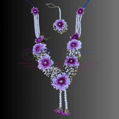 Purple Chrysanthemum With Baby's Breath Flowers Jewellery - Image 3