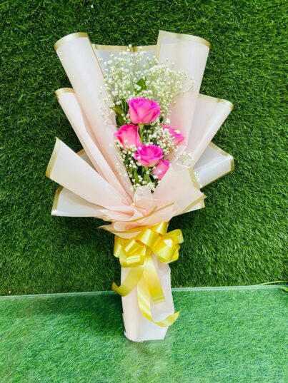 Pink Roses With Baby Breath Bouquet - Image 2