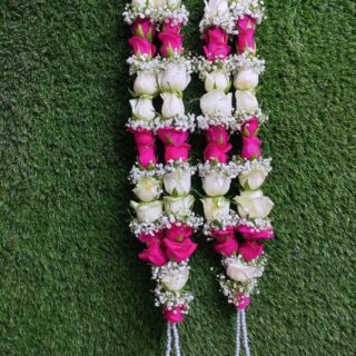 Dark Pink & White Rose With Gypsum varmala online delivery