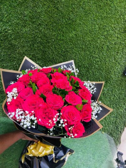 Red Rose With Black Paper Bouquet - Image 2