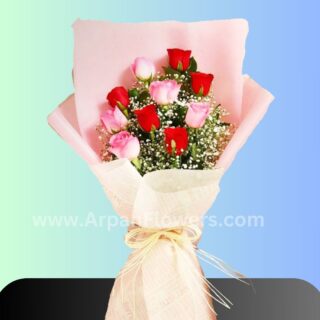 Simple Mix Rose Bunch With Pink Paper online flower delivery in raipur