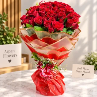 100 Red Rose Bouquet With Red Paper