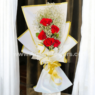 Red Rose With Gypsum Bouquet