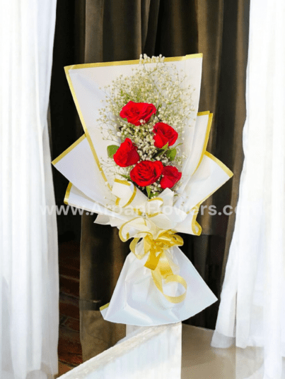 Red Rose With Gypsum Bouquet