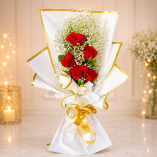 Red Rose With Gypsum Bouquet