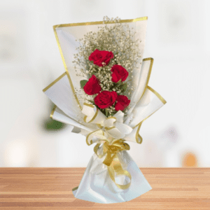 Red Rose With Gypsum Bouquet